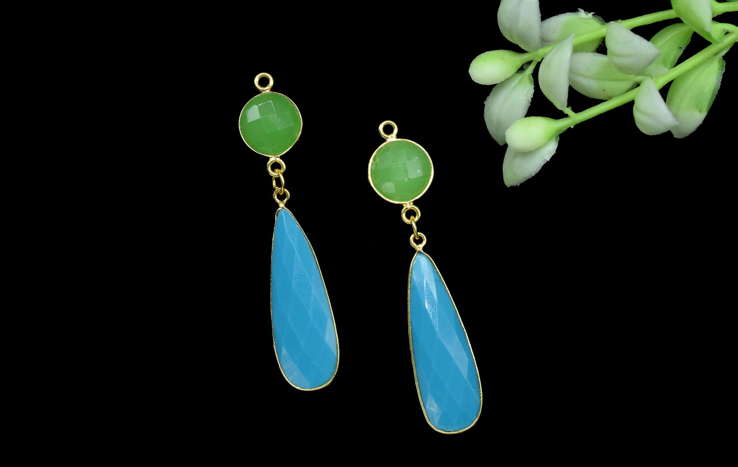 Turquoise Dangle pendant Charms,Multi Gemstone Dangle Earring,Chrysoprase pendant Connectors,Handmade Station Bezel Link,Component Jewelry