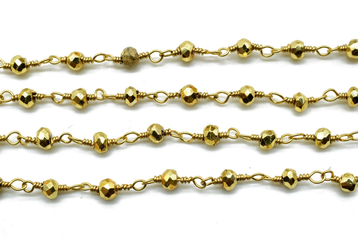 Gold Pyrite 3mm Beaded Chain,Pyrite Wire Wrapped Chain,Pyrite Brass chain,Pyrite Jewelry Making Chain,Pyrite Beads rosary chain,Gold Pyrite