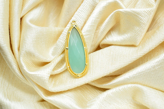 Aqua Chalcedony 10x30mm Charms,Gemstone Bezel connector,Single Bail Pendant Charm,Handmade pendant Jewelry,Teardrop Charms connector,Gift