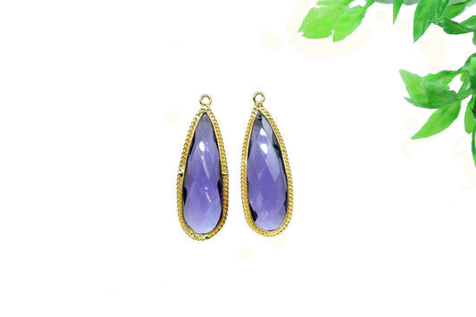 Amethyst Quartz Gemstone 10x30mm Teardrop Shape single bail connector,Amethyst charms Pendant Jewelry,Amethyst Gold Plating connectors,Gift