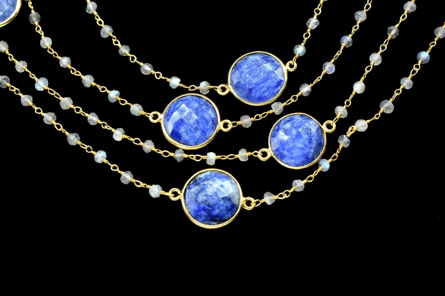 labradorite  Beaded rosary chain ,sapphire connector Chain,Sold By Foot,labradorite wire wrapped chain,sapphire rosary,gemstone,dual stone,