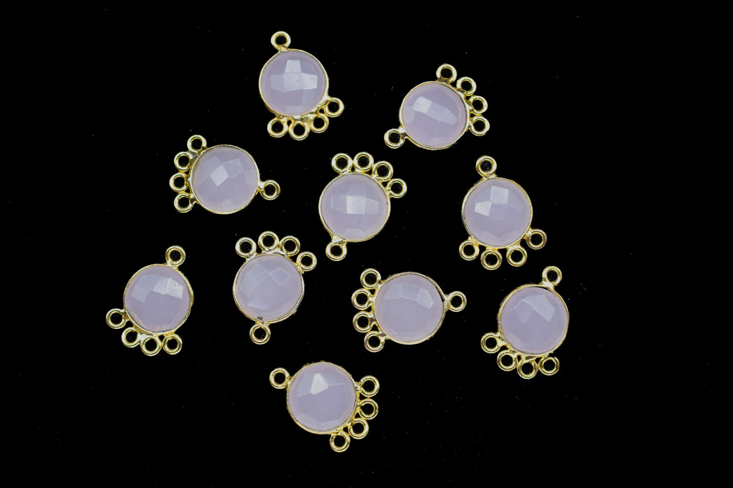Rose Quartz 10mm Round Bezel Charm/Gemstone Brass Component/Single Bail Pendant charms/Round Handmade Jewellery Connector/B'day Gift