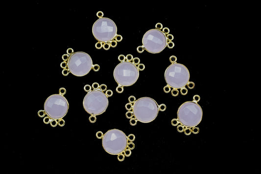Rose Quartz 10mm Round Bezel Charm/Gemstone Brass Component/Single Bail Pendant charms/Round Handmade Jewellery Connector/B'day Gift
