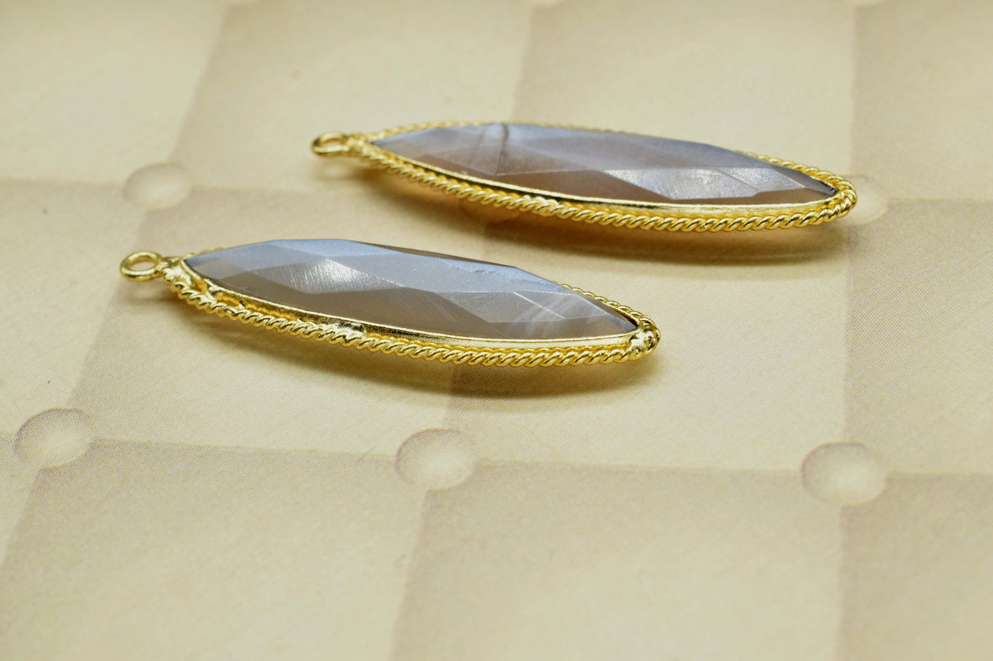 Chocolate Moonstone 7x34mm Marquise Shape Charms,Chocolate Moonstone Pendant,Moonstone Gold Plated bezel,Chocolate Moonstone Connector Bezel