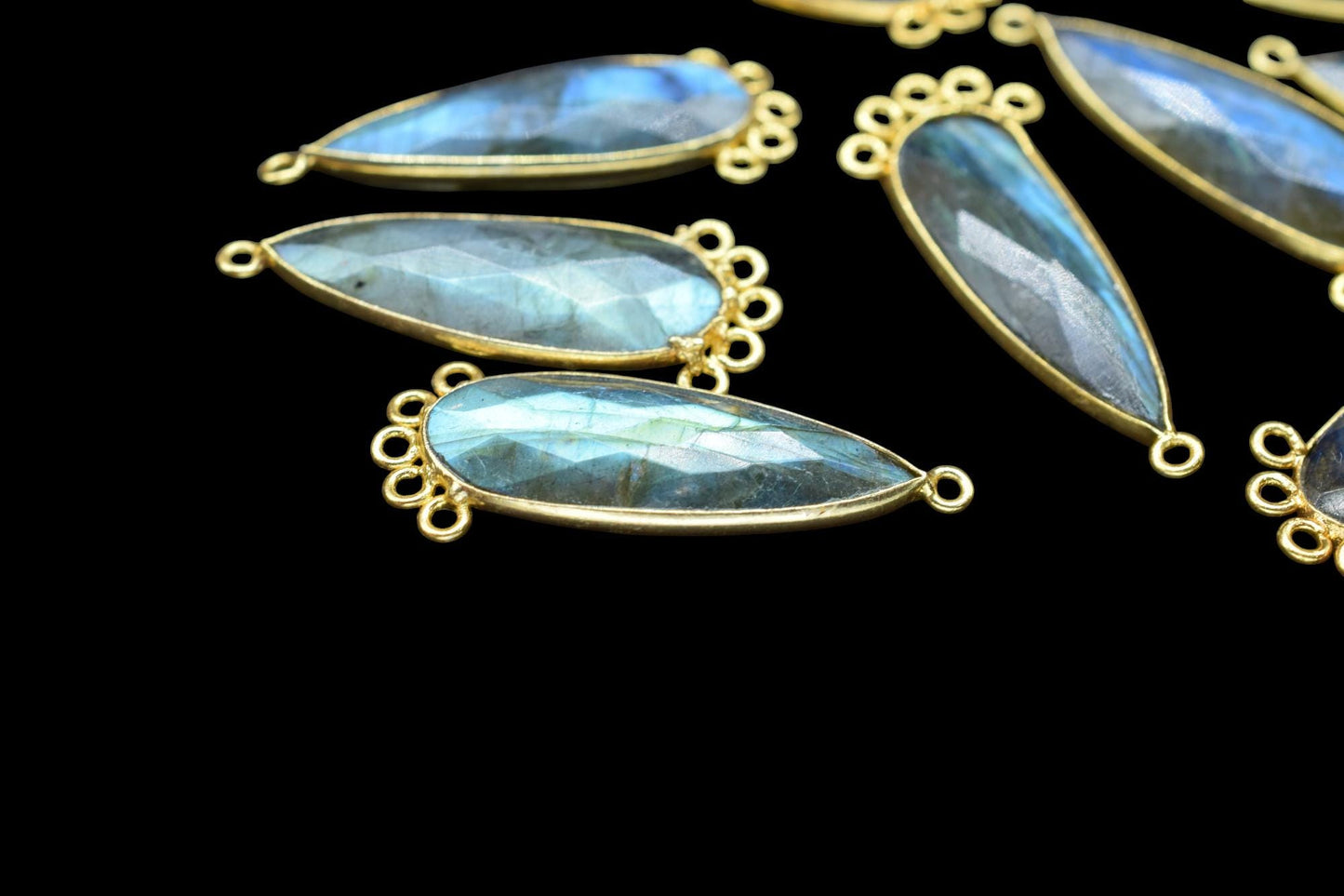 Labradorite 10x30mm Teardrop Bezel Charm/Charms Connector/Handmade Jewellery Connectors/Gemstone Brass Component/Women Jewelry/Gift
