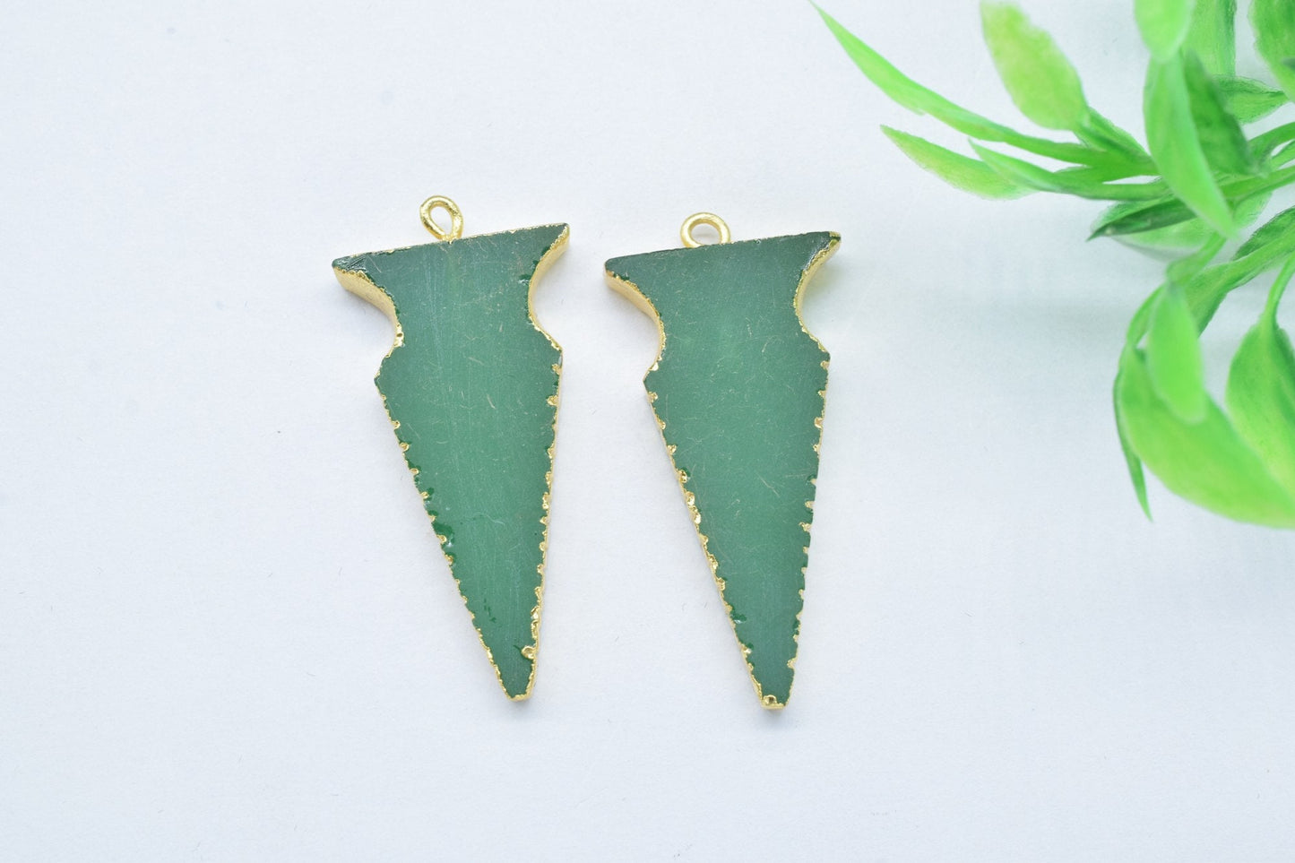 Prehnite Arrowhead Pendants,Handmade Fancy Shape Pendants,Necklace Connectors jewelry,Gemstone Electroplated Charms,Single Bail Connectors