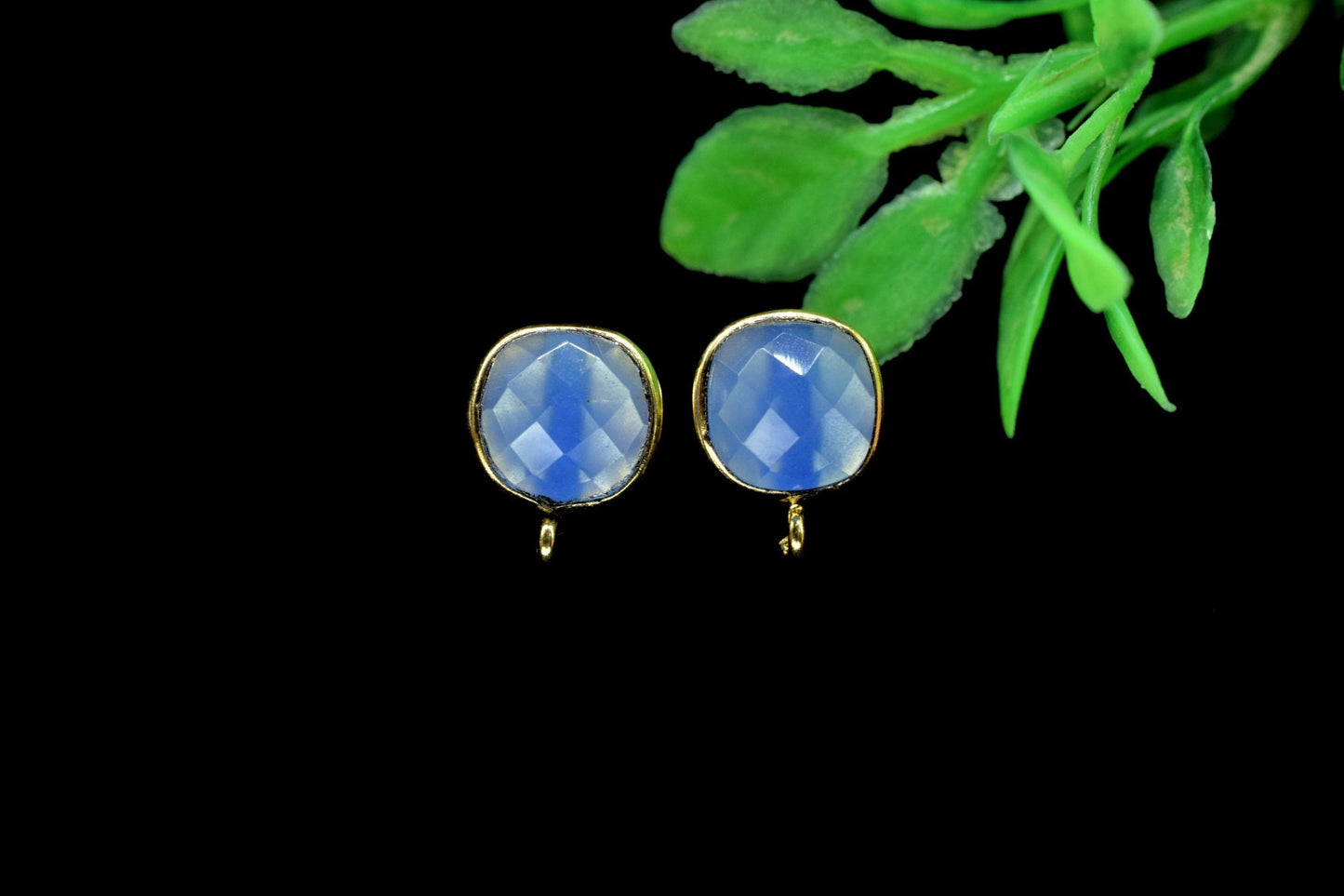 Blue Chalcedony 8mm Earring Connector, Jewelry Making Supply,Earring Making Connector,Ear Post Studs Connector,Ear Studs,Gemstone Ear Post