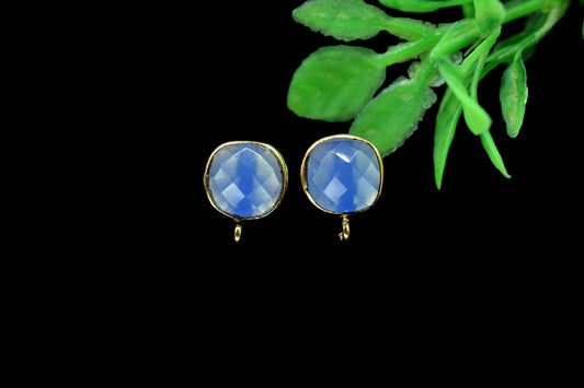 Blue Chalcedony 8mm Earring Connector, Jewelry Making Supply,Earring Making Connector,Ear Post Studs Connector,Ear Studs,Gemstone Ear Post