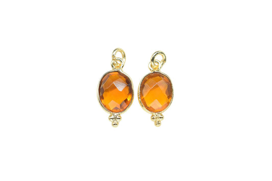 Citrine 8x10 oval,single Bail Connectors,Citrine Pear Shape Charms,Citrine Gold Plated Bezels,Jewelry Making Charms,Citrine charm,B'day Gift