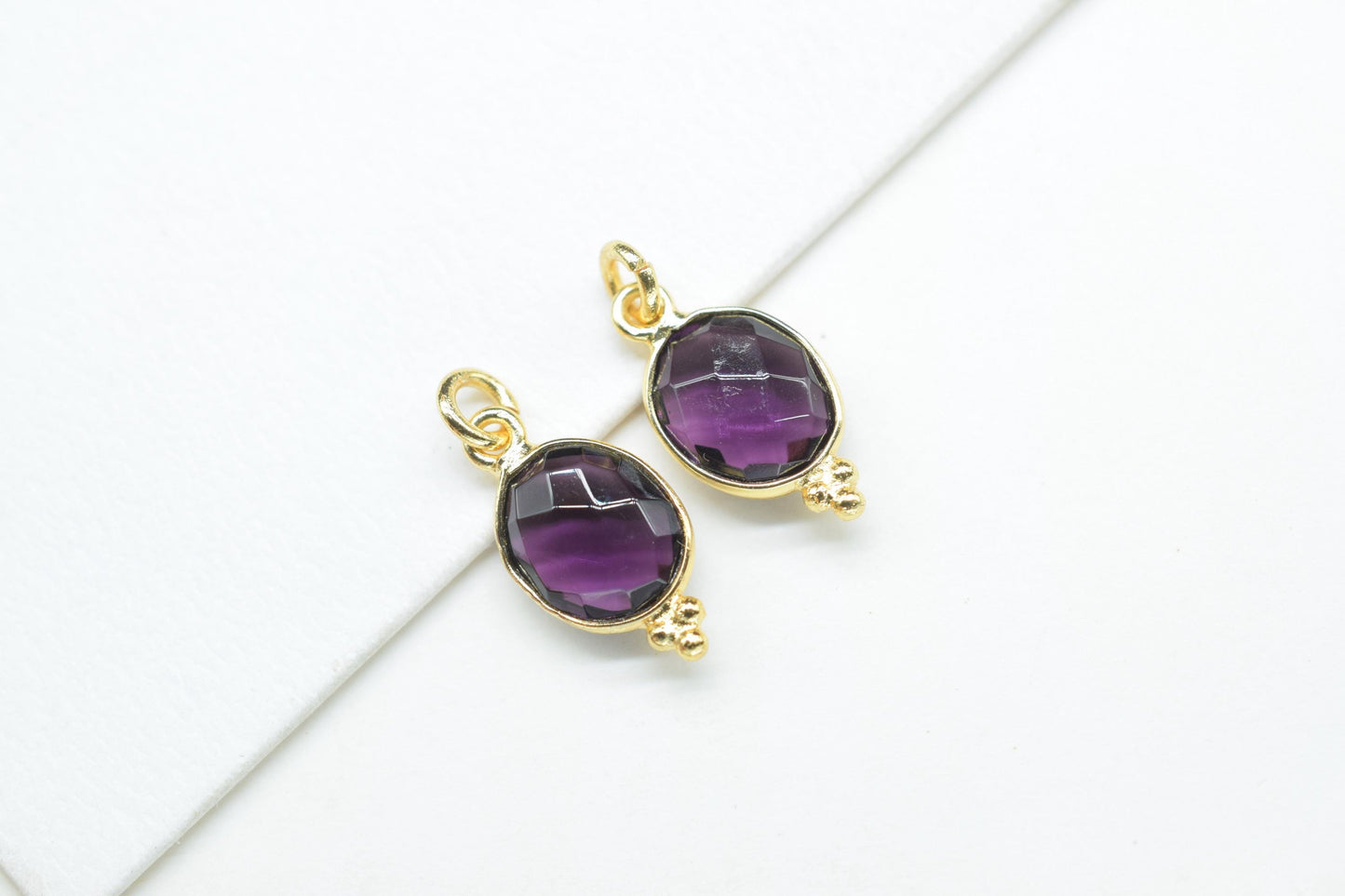Amethyst Quartz 8x10mm oval Shape Pendant Jewelry/Amethyst Gold Plated Single Bail Connector jewelry/Gemstone Teardrop Charms/B'day Gift