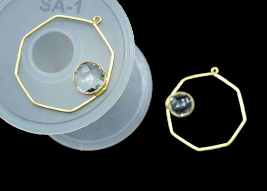 Crystal Quartz Component 32mm Hexagon Shape Pendant Jewelry,Crystal 10mm Round Shape Pendants,Finding Gold Plated Connector,Pendant Jewelry