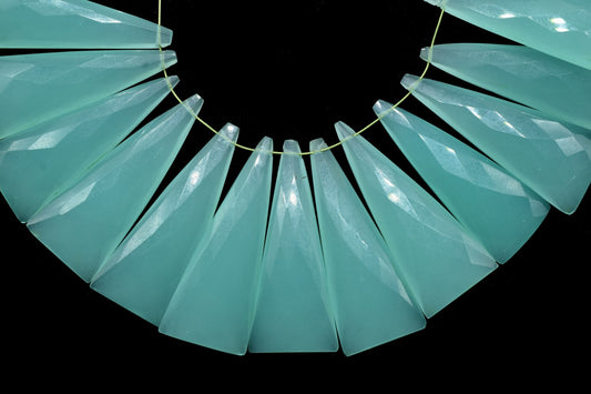 Aqua Chalcedony Long Trillion shape 15x35mm Briolettes,Aqua Chalcedony Briolette,Fancy shape Briolette,jewelry supplies,Chalcedony briolette