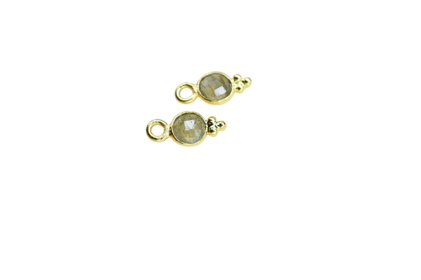 Labradorite Charms Connector/Handmade Jewelry/Gold Plated Connector/Tiny Pendant/Labradorite Pendant/Round Shape Connector/Gemstone Charms