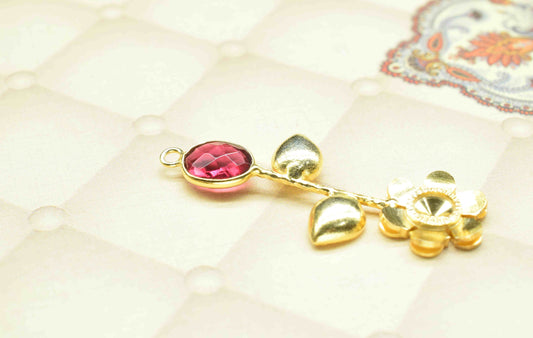 Pink Tourmaline Gemstone Pendant , Handmade Pendant , Single Bail Gemstone  Connector, Gold Plated Gemstone Connectors , Summer Collection