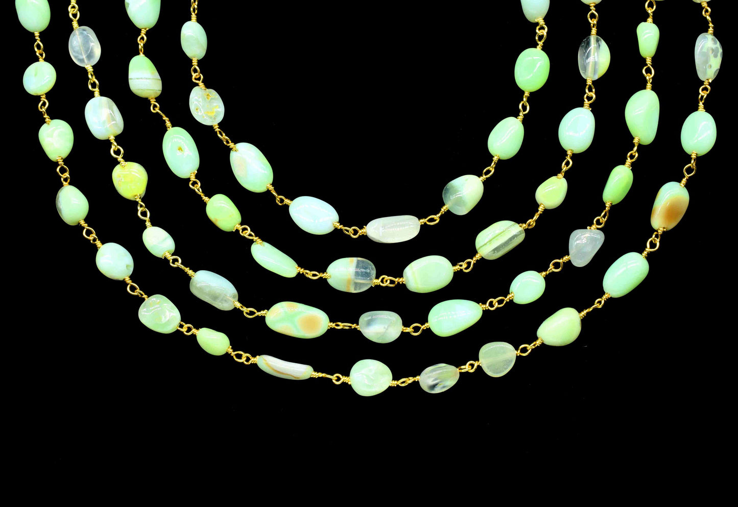 Chrysoprase Gemstone Oval Shape Smooth Bead Chain,Chrysoprase Wire Wrapped Gold Plating rosary,Chrysoprase Beads Link Chain Jewelry,Gift