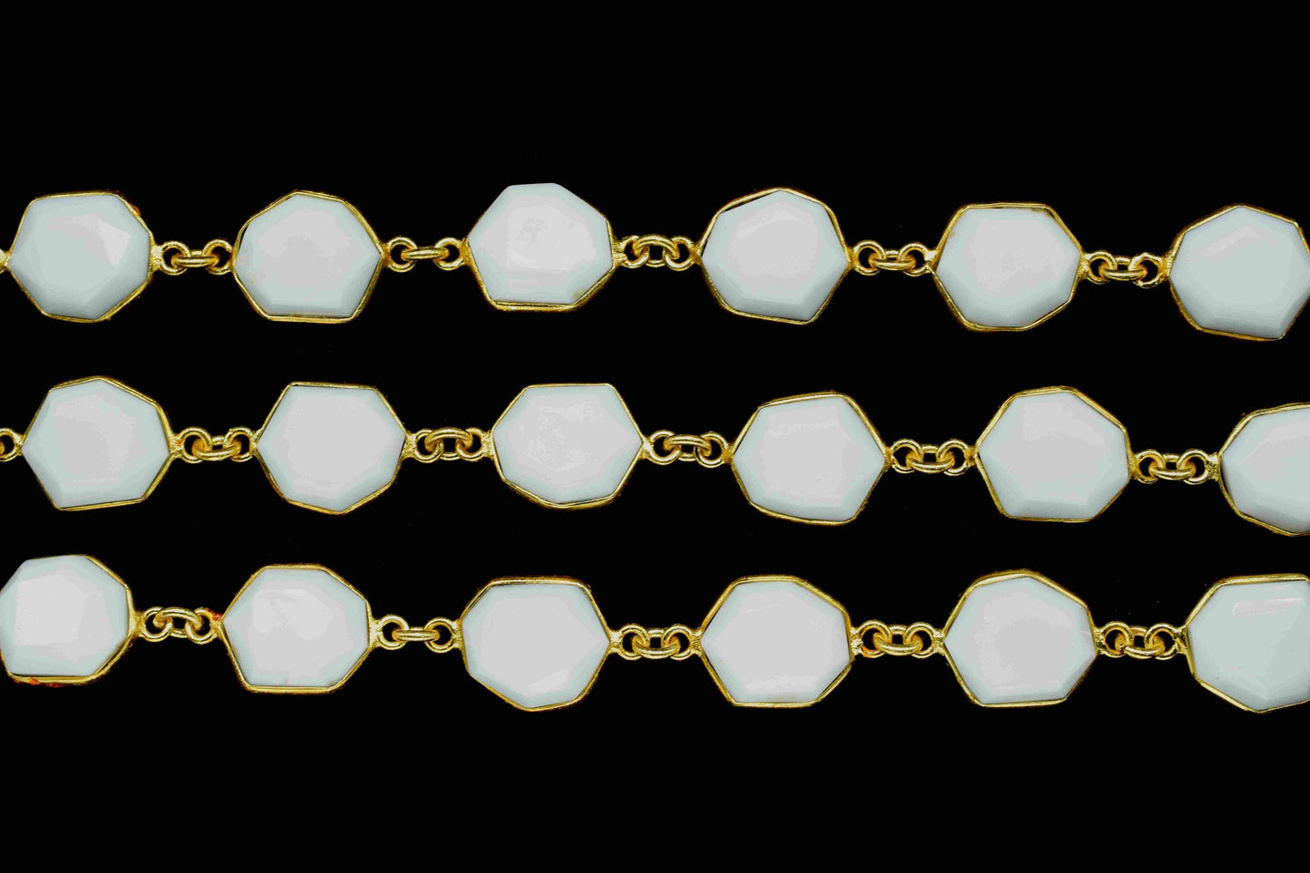 White Agate One Side Faceted 11x13mm Hexagon Shape Bezel Chain,White Agate Chain Jewelry,White Agate Gemstone Gold Plating Bezels Link Chain