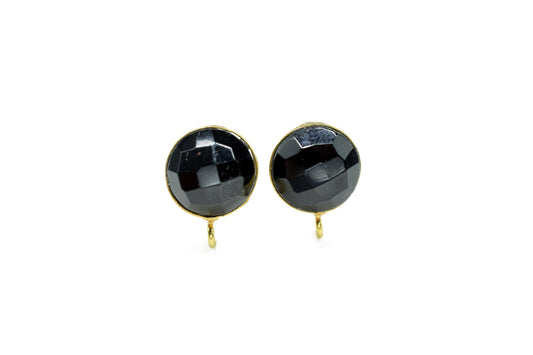 10mm Round Black Onyx Earring Connectors,Black Gemstone Ear Post Studs,Onyx Earring Connectors,DIY Jewelry,Jewelry Making Supply,Mom's Gifts