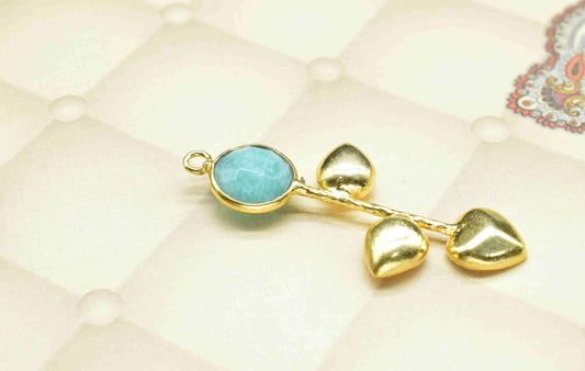 Amazonite Round Shape Pendant , Amazonite Single Bail Charms  ,Genuine Gemstone Charms , Gold Plated Gemstone Connectors , Summer Collection