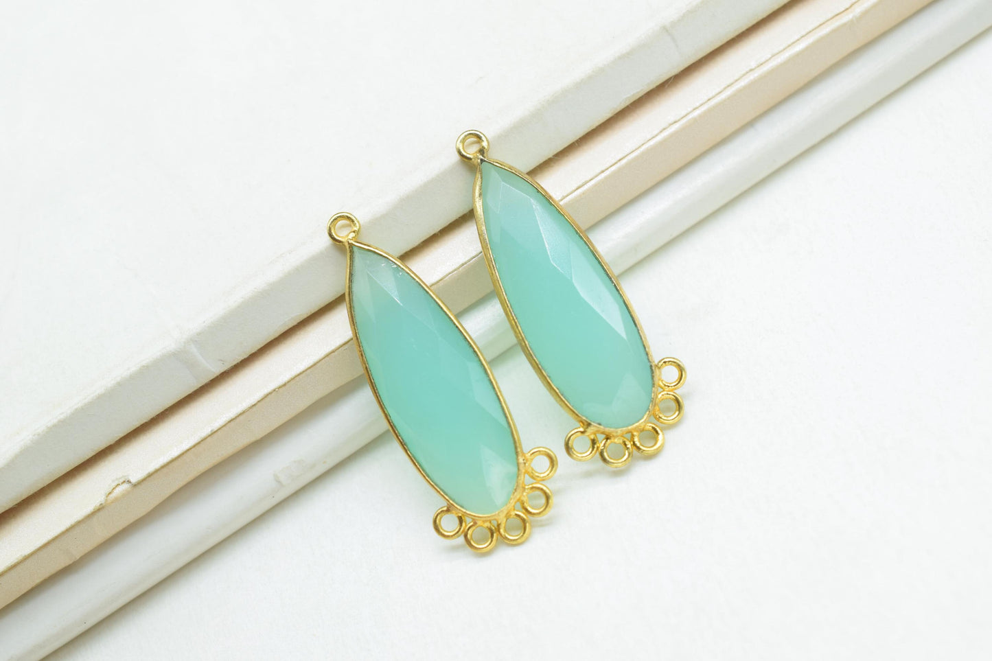 Aqua Chalcedony 10x30mm Teardrop Bezel Charm/Charms Connector/Handmade Jewellery Connectors/Gemstone Brass Component/Women Jewelry/Gift