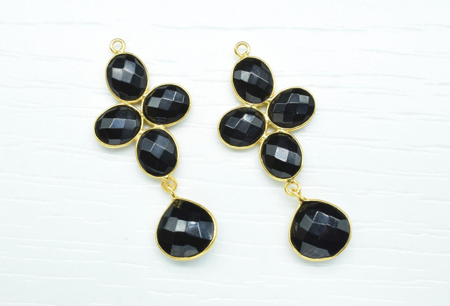 Black Onyx Dangle Earrings,Multi Stone Dangle Earring,Statement Earring,Gemstone Bezel Earring,Black Onyx Drop Earring,Handmade Jewelry Gift