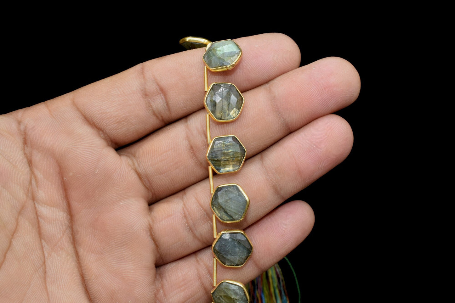 Labradorite 10mm Faceted Hexagon Shape Single Bail Connector strand,Single Bail Charm,Gemstone Jewelry Making Component,Labradorite Bezel