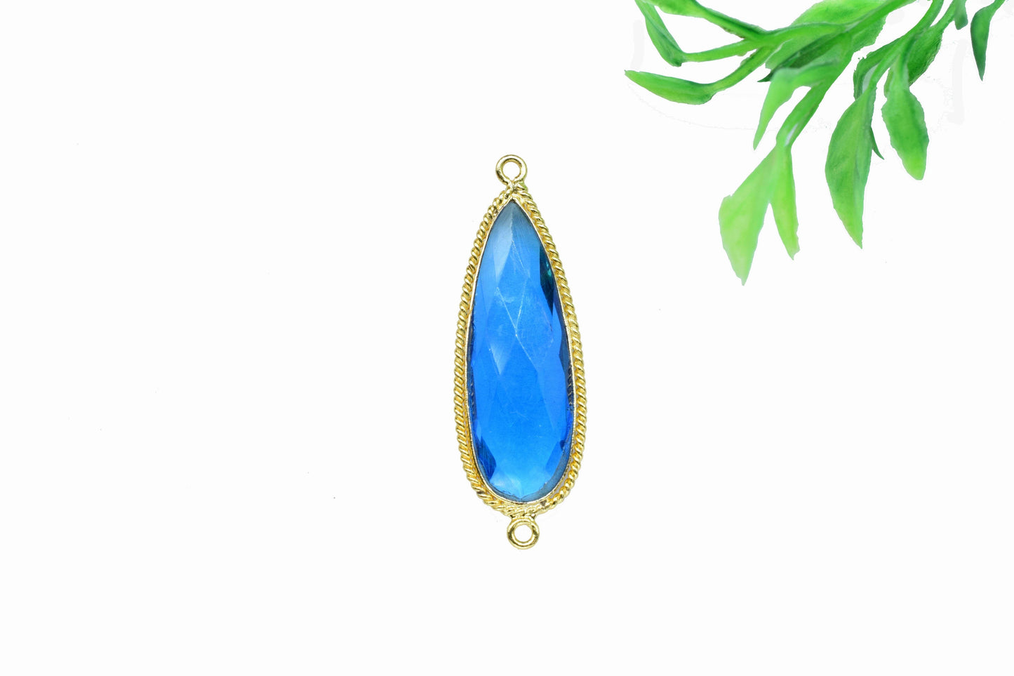 Blue Topaz Gemstone 10x30mm Teardrop Charm,Topaz Quartz Gold Plated Double Bail Connector,blue Topaz Teardrop Shape Pendant Jewelry Making