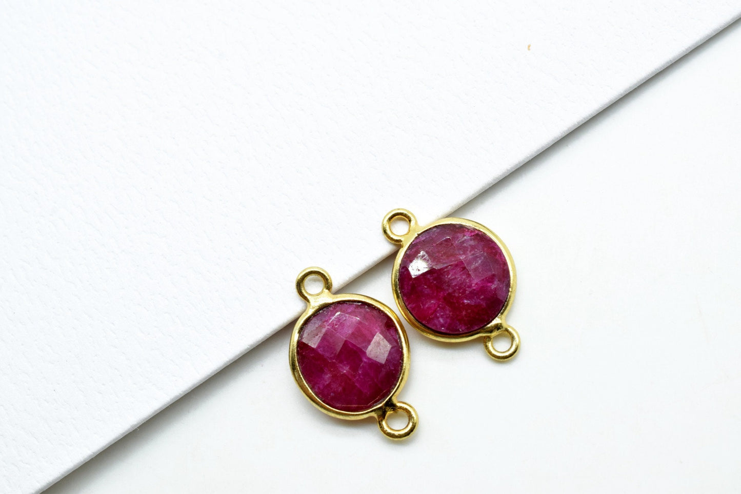 Ruby 10mm Round double bail connectors,Ruby Pendant,Ruby Round Gold Plated bezel,Ruby double loop connector,Ruby jewelry making charm,Ruby