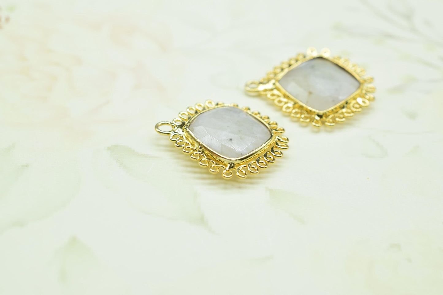 Moonstone 14mm Cushion Bezel Charms,Gemstone Single Bail,Component charm,Handmade Jewellery Connectors,Boho Pendant Charm,Wholesale Jewelry