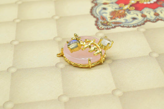 Rose Quartz Leaf Pendant Charm,Gemstone Statement Pendant,Women Pendant Jewelry,Multi Stone Pendant,Prong Set Pendant,Handmade Loop Pendant