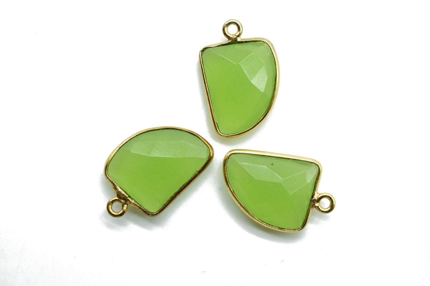 Prehnite 12x15mm Horn shape Single loop connectors,Gold bezel,Prehnite Connector Bezel Set,Jewelry Making Supplies,Prehnite gold Connectors
