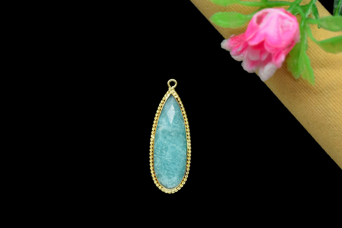 Amazonite Gemstone Bezel Charms 10x30mm Pear Shape Pendant,Amazonite Checker Cut Teardrop Connectors Jewelry,Amazonite Gold Plated bezel