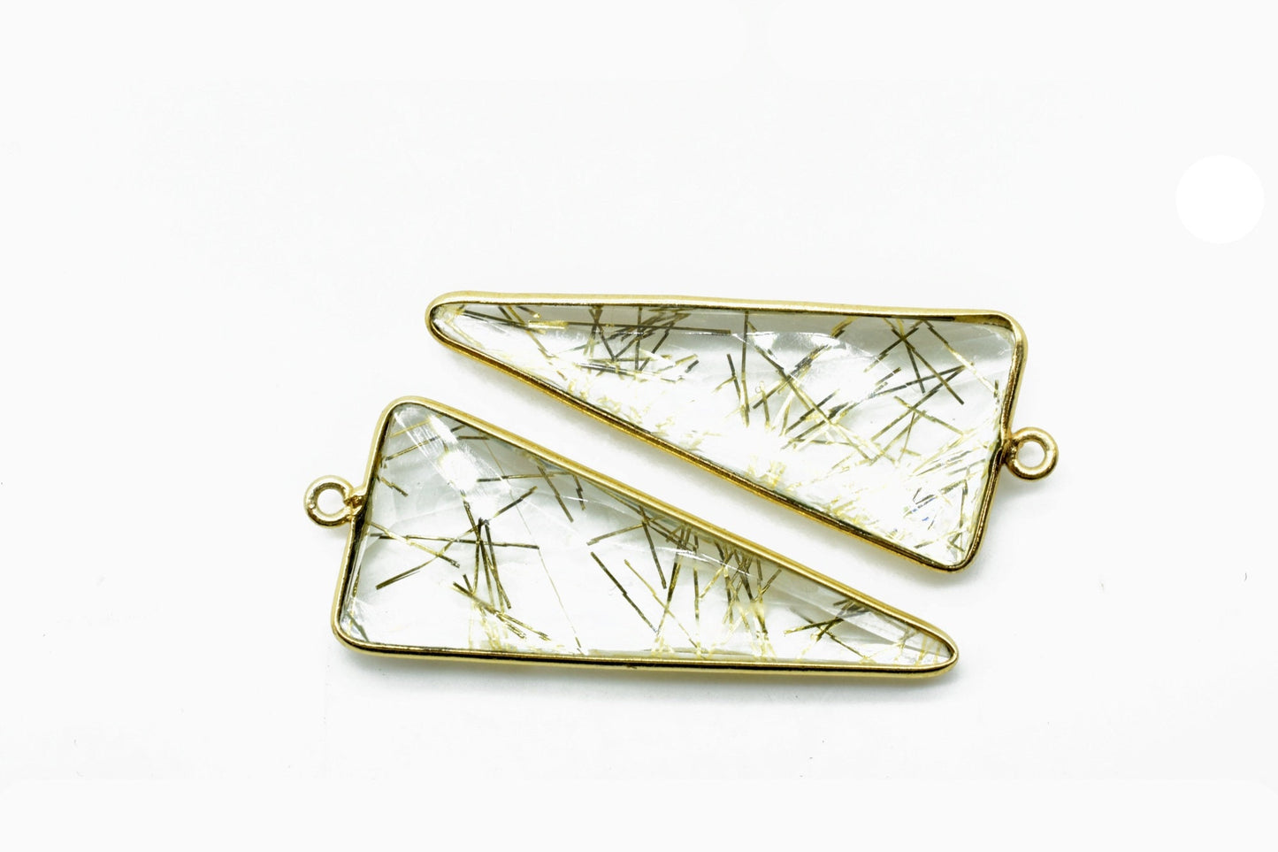 Gold Rutile 16x38mm Trillion Shape bezel,Gold Plated bezel,Gold Rutile Bezel Charm,Gold Rutile brass gold plated connector,Gold Rutile charm