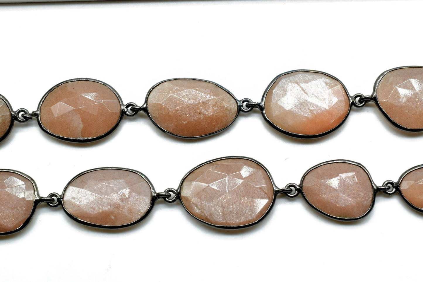 Peach Moonstone Bezel Connector Chain,Peach Moonstone Free form Size Connector Chain,Handmade Bezel Link Chain,Gold Plated Bezel Link Chain
