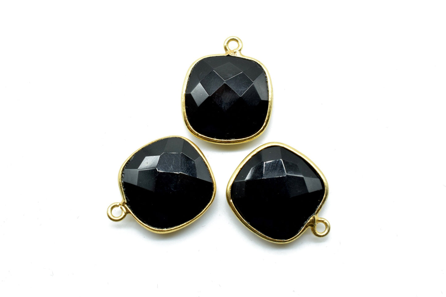 Black Onyx 14mm Cushion Bezel charm,Black Onyx Bezel Findings Cushion Charms,Black Onyx Cushion Shape Connector,Single Bail Loop Gold Plated