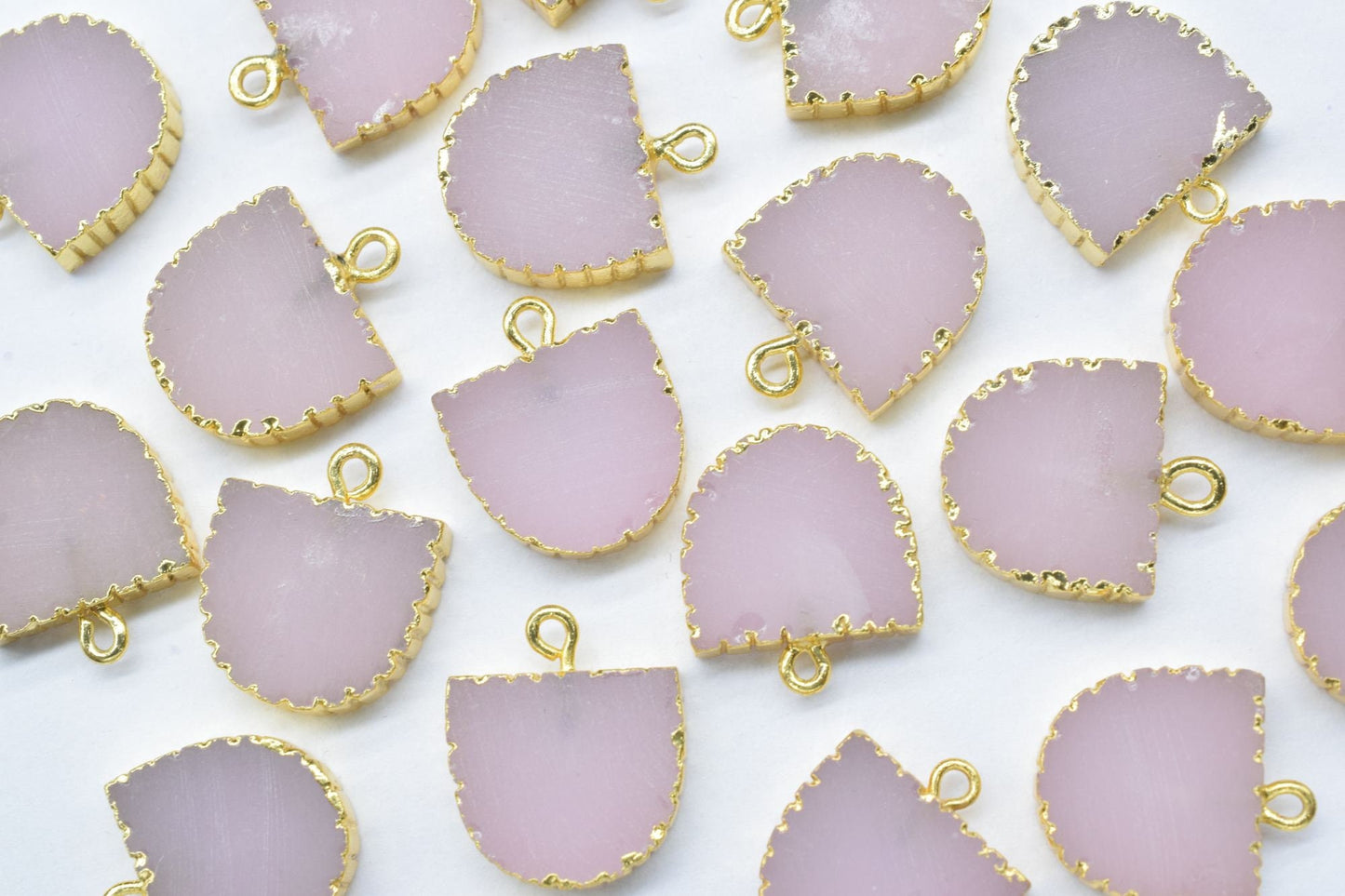 Rose Chalcedony Semi Circle Pendants,Handmade Half Moon Earrings,Necklace Connectors Jewelry,Single Bail,Gemstone Electroplated Charms,Gift