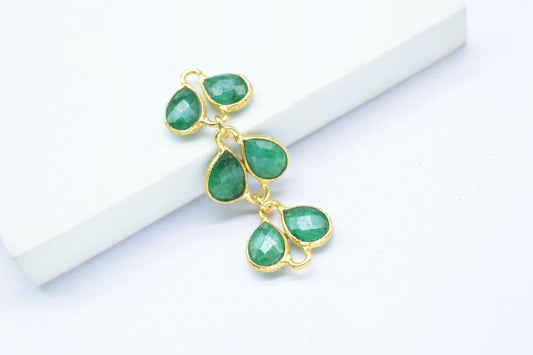 Natural Gesmtone Pendant Charms/Gold Plated Jewelry/Handmade Jewelry/Emerald Chamrs/Brass Connnector Charms/Women Jewelry/Birthday Gift
