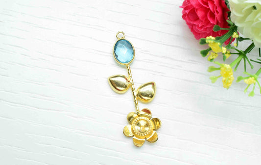 Sky Topaz  Gemstone Pendant , Sky Topaz Handmade Pendant , Single Bail Gemstone  Connector, Gold Plated Connectors , Summer Collection