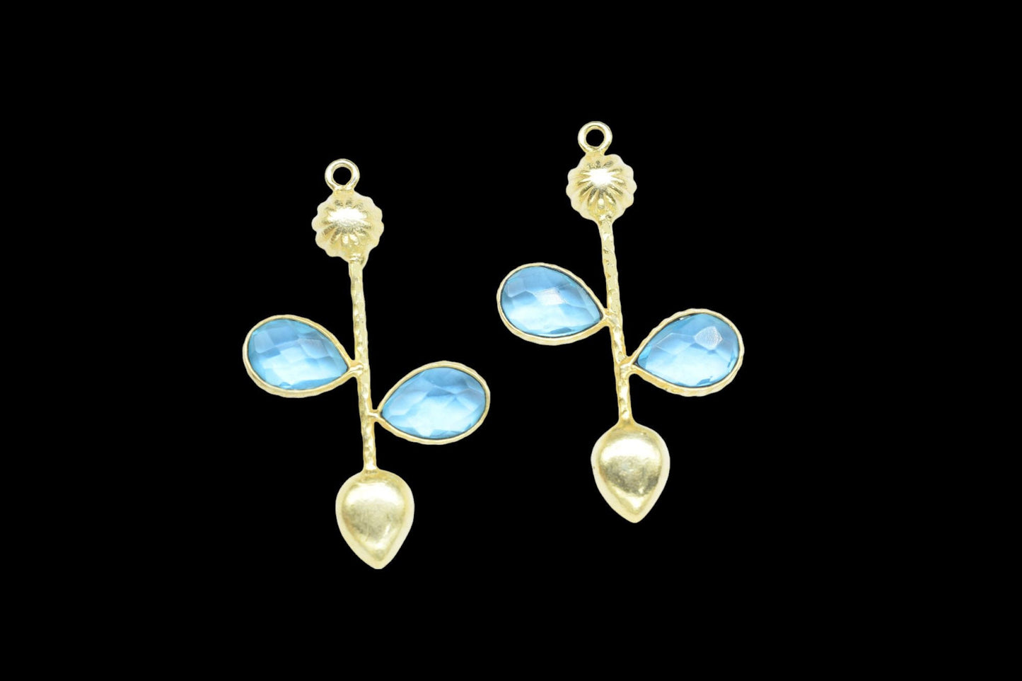 Sky Topaz Teardrop Faceted Bezel Connector,Topaz Gemstone Jewelry,Gemstone Findings,Sky Topaz Pendant Charms,Brass Frame Gemstone Jewelry