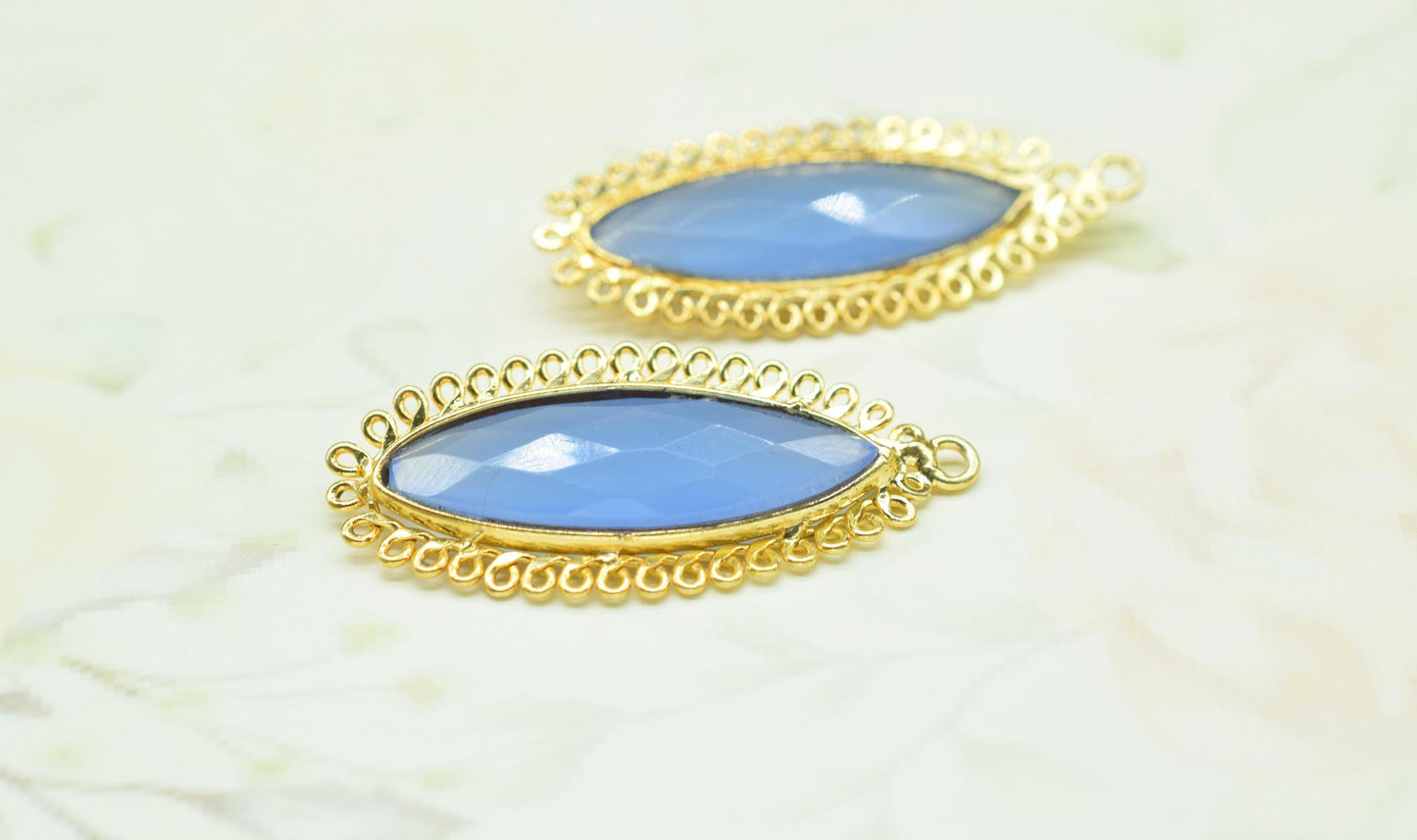 Blue Chalcedony 10x30mm Marquise Bezel Charm,Handmade Jewellery Connectors,Single Bail Pendant,long charm, Gemstone Brass Component,Gift