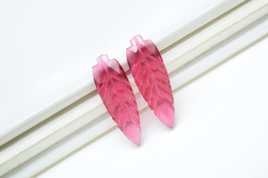 Pink Tourmaline 10x30mm Teardrop Faceted carved Briolettes,,Pink Gemstone Briolettes,Tourmaline Leaf Carved Briolettes,Hand Carved Beads,