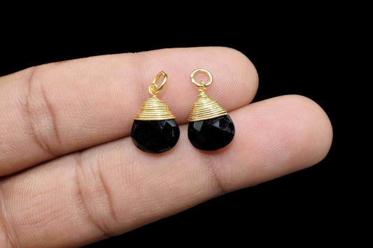 Black Onyx faceted Connector,Wire Wrapped Gemstone Pendant,loop Connector,Wire Wrapped Necklace,10mm Heart Shape Pendant,Black Onyx jewelry,