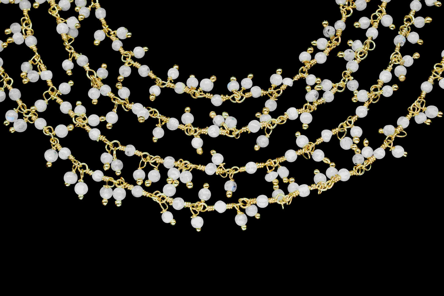 Natural Moonstone 2mm round Cluster beaded Chain,Handmade Cluster Rosary,Handmade Jewelry Making Wire Wrapped Beaded Chain For Necklace,