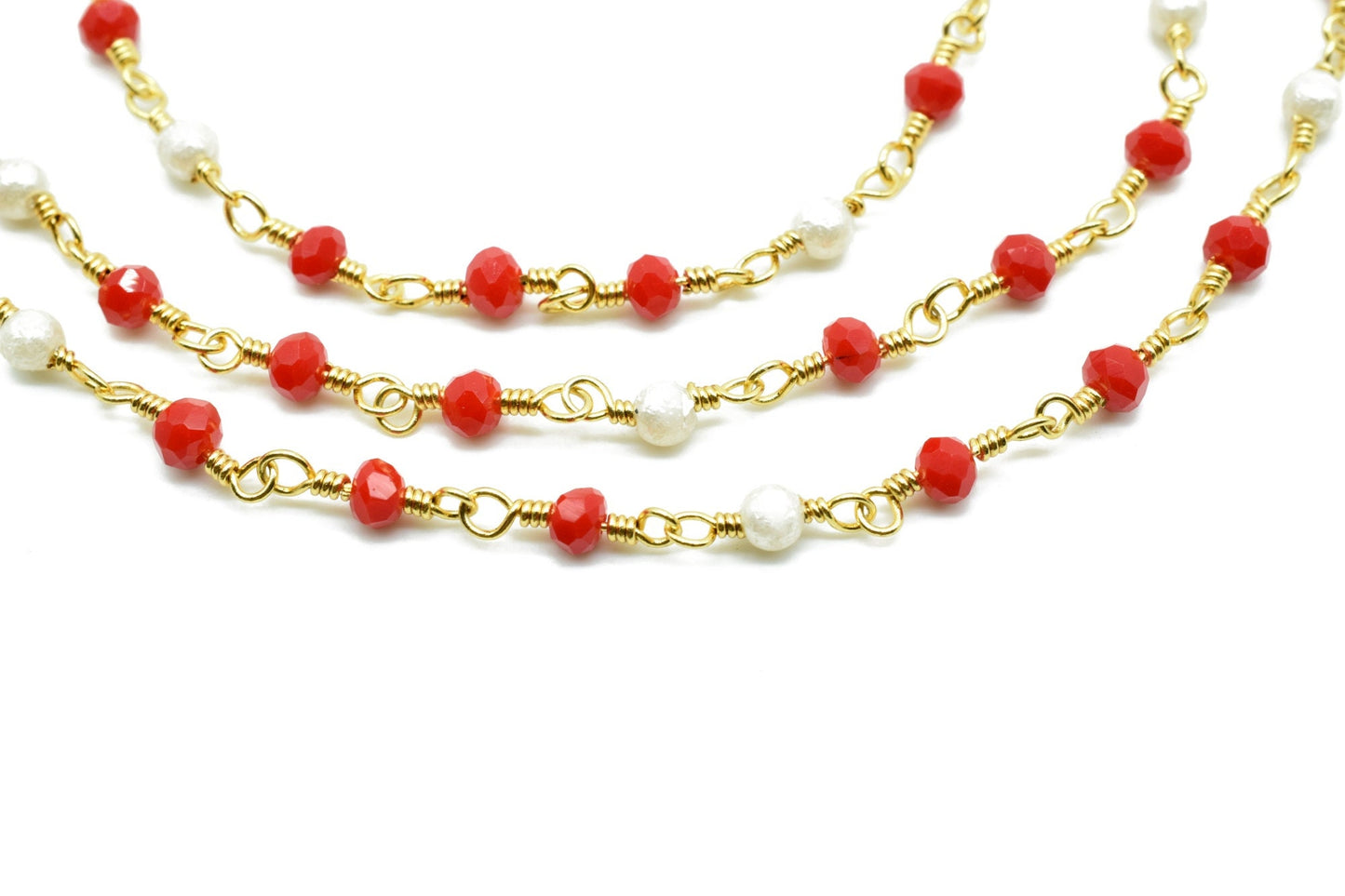 Ruby Chalcedony 3mm Beaded Chain,pearl Wire Wrapped Chain,Ruby Chalcedony Brass chain,Jewelry Making Chain,Beaded rosary chain,pearl chain