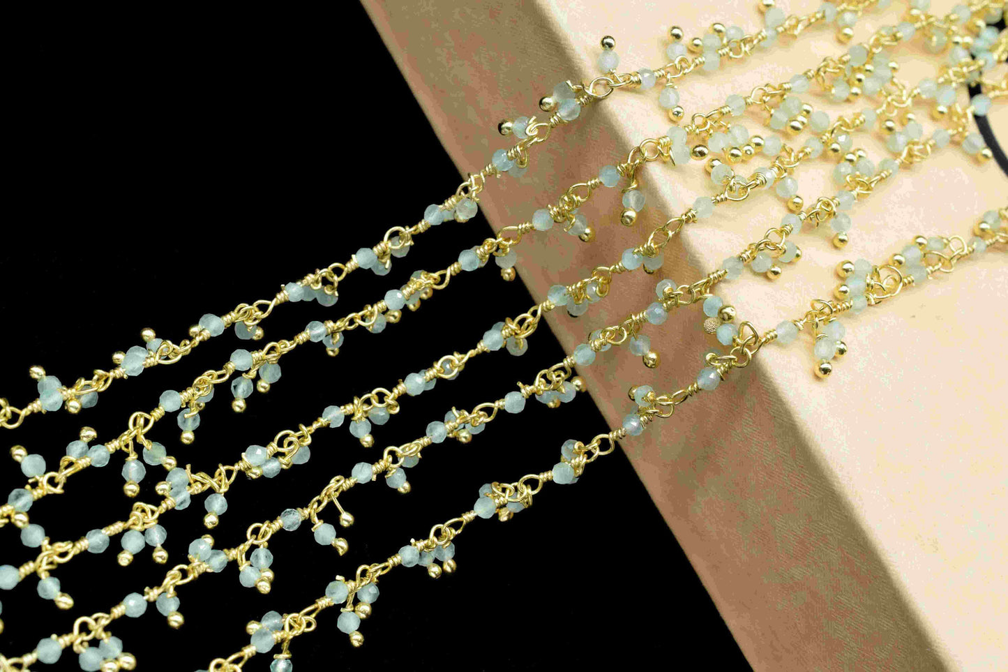 Aqua Chalcedony Cluster Rosary Chain, Aqua 2mm-2.5mm Rondelle Shape Beaded Chain, Cluster Rosary Chains, Dangling Flower Chain, Rosary Chain