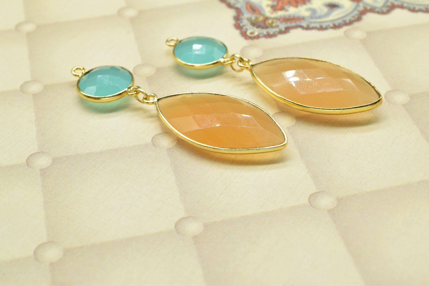 Yellow chalcedony Component pendant,Multi Gemstone Dangle Earrings,Necklace Connector,Handmade jewelry,Dangle pendant Charms,Aqua Connectors