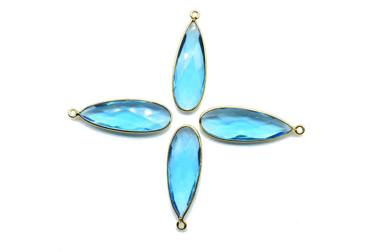 London Blue topaz 10x30mm Teardrop Charm,Blue topaz Gemstone Connectors,Gold Plated connectors,Single Bail Connector,Teardrop Shape Pendant