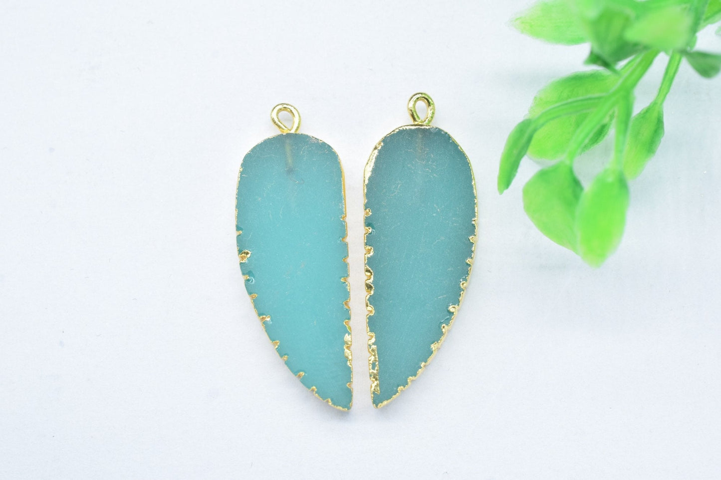 Aqua Chalcedony Angel Wings Pendants,Handmade Leaf Shape Connector,Aqua Quartz Connectors Jewelry,Single Bail,Gemstone Leaf Pendant Necklace
