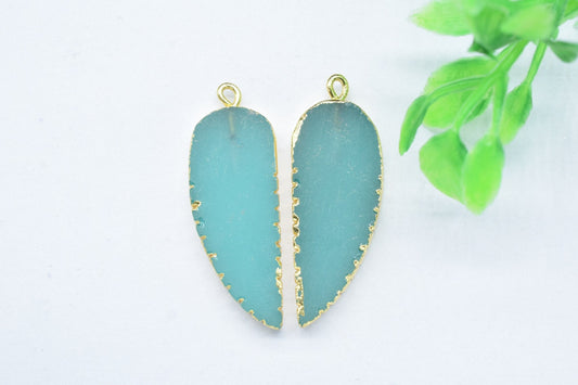 Aqua Chalcedony Angel Wings Pendants,Handmade Leaf Shape Connector,Aqua Quartz Connectors Jewelry,Single Bail,Gemstone Leaf Pendant Necklace