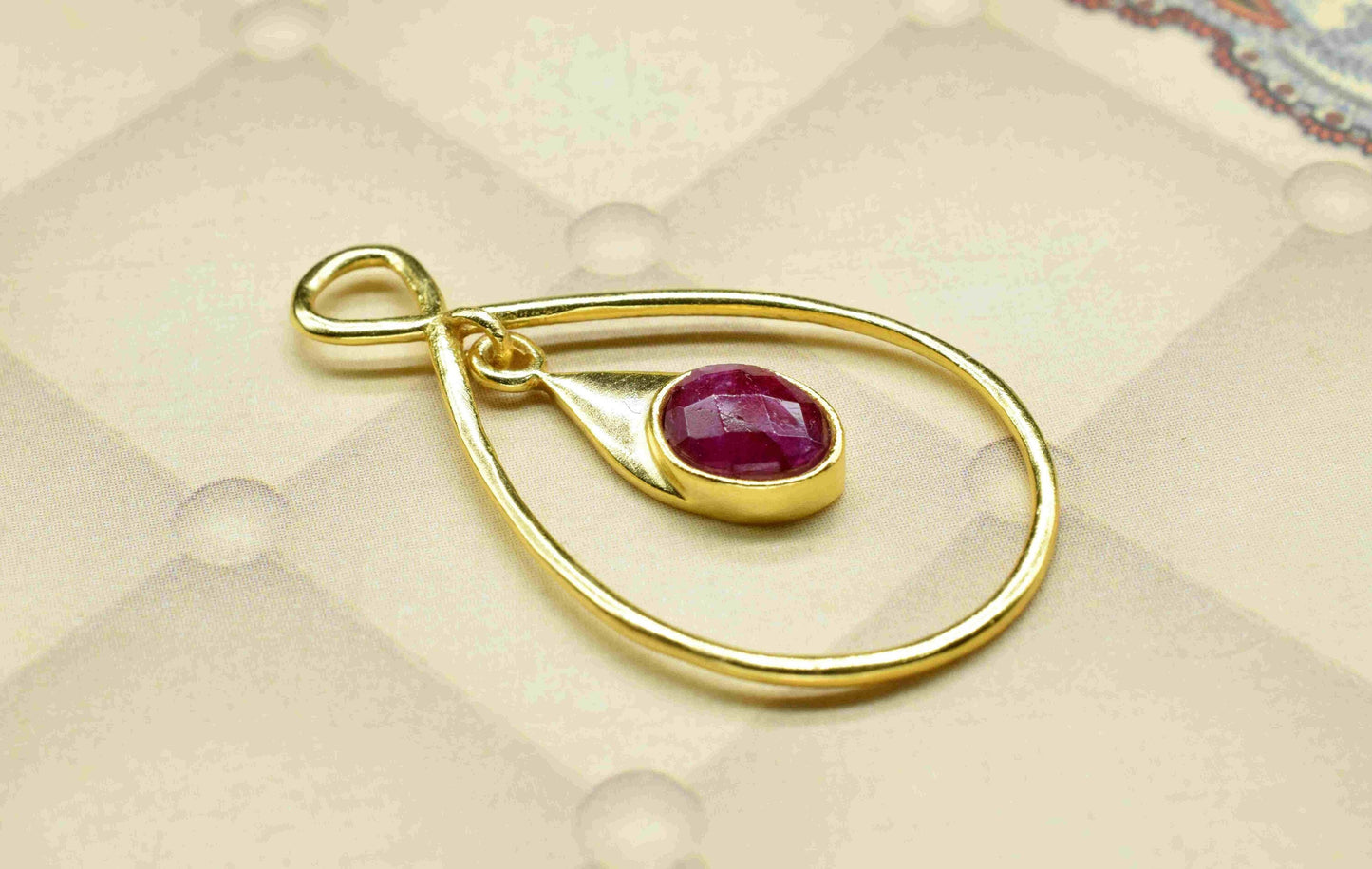 Ruby  Component , Single Bail Charm , Ruby Connector Pendant , Gold Plated Connectors , Earring Component , B'day Gift