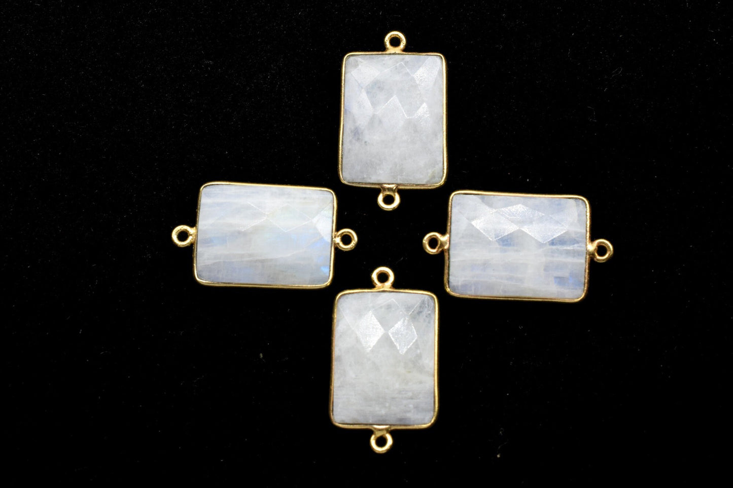 Moonstone 15x20mm Rectangle shape double bail charm,Moonstone Stone Pendant Charm,White Rainbow Double Bail Connectors,Cushion Shape charms
